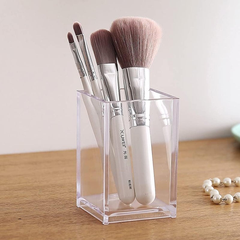 HSYMQ Clear Acrylic Pencil Pen Holder Cup, Clear Makeup Brush Holder, Acrylic Desk Accessories, Stationery Organizer for Office Desk Accessory - Image 1